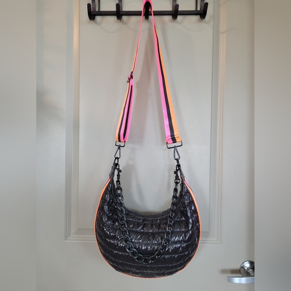 BCBGeneration Handbags - BCBGeneration Stylish Black Quilted Bag Puffer Tote Multicolor Strap NWOT